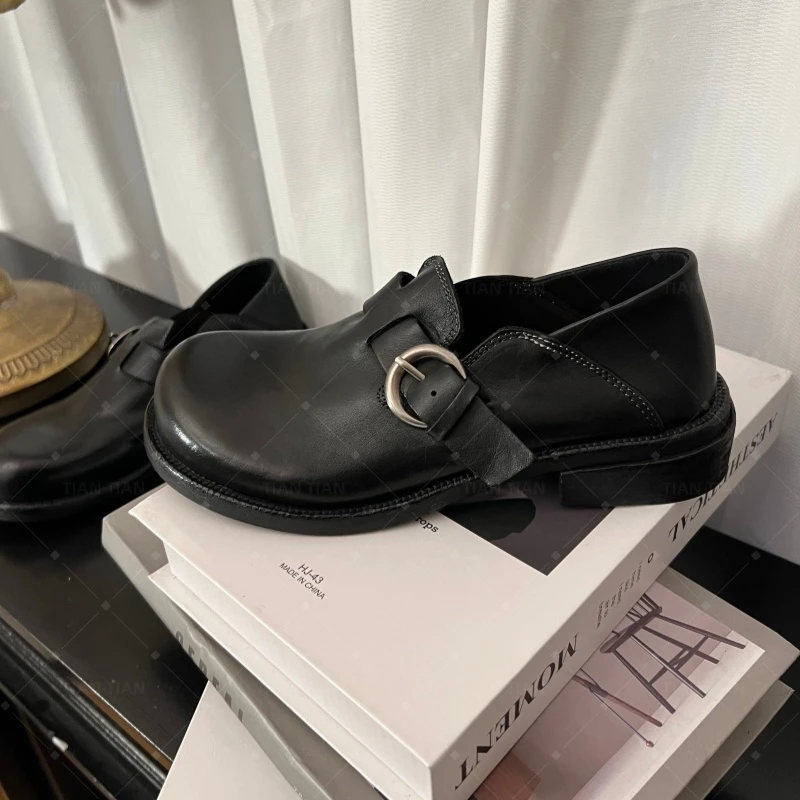 水洗马皮手工复古高级感气质百搭晕头乐福鞋时尚小皮鞋女鞋单鞋