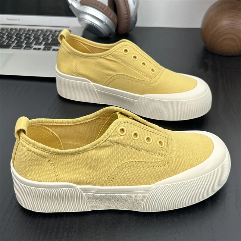 厚底一脚蹬帆布鞋女2025新款薄款透气低帮运动休闲百搭懒人板鞋