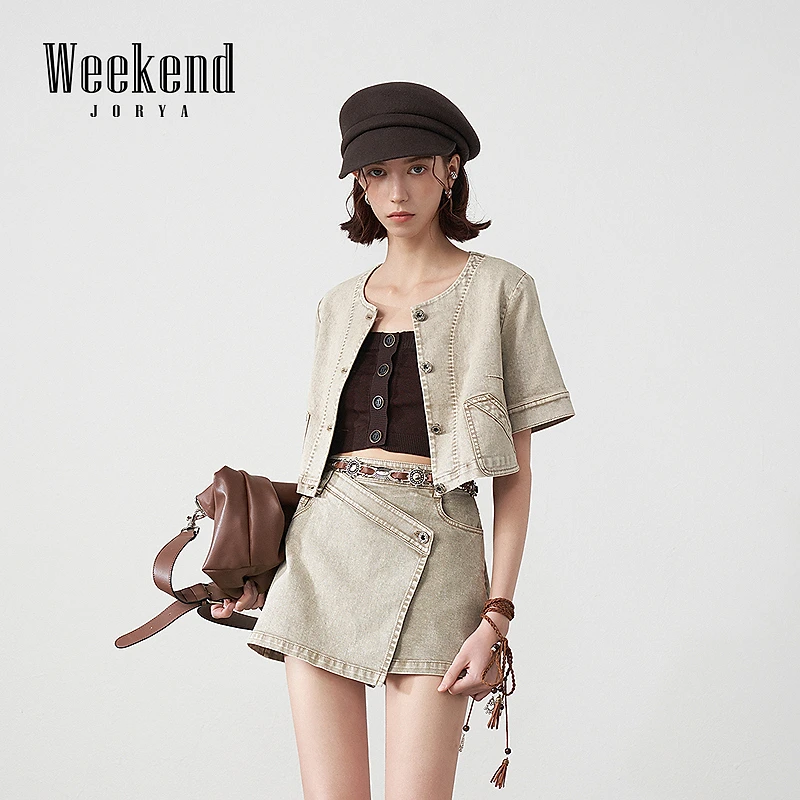 【商场同款】卓雅周末25夏新款做旧正肩复古水洗牛仔短外套R220553C