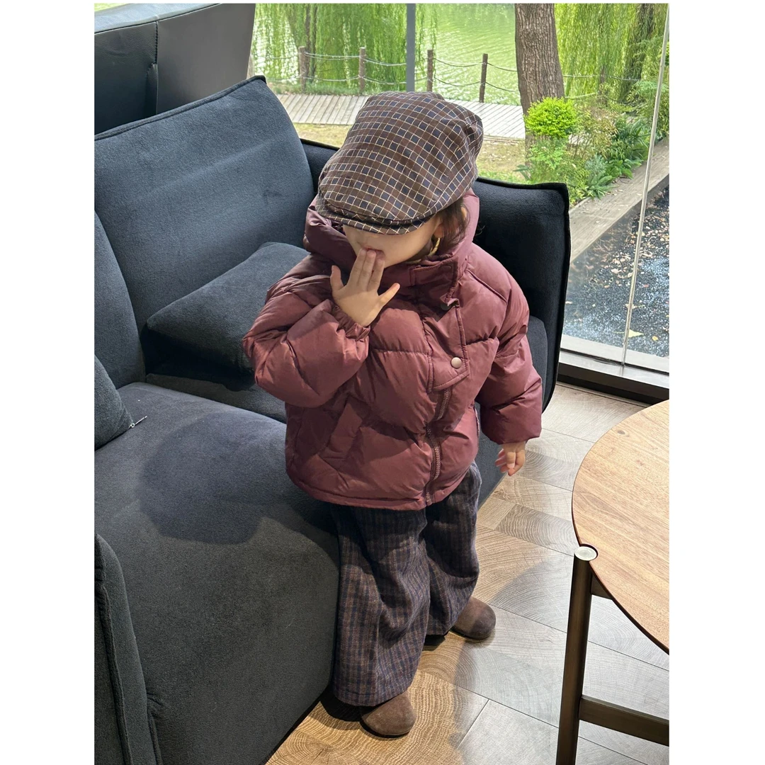 壹妈韩版童装女童冬季紫色羽绒服洋气儿童时髦保暖中长款连帽外套