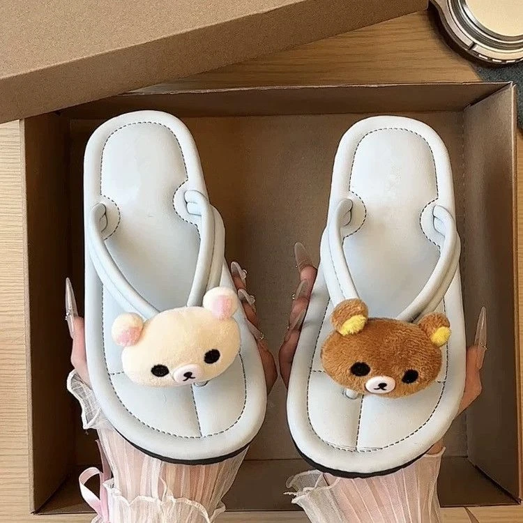【咕噜】可爱少女心绝美轻松熊人字拖卡通百搭超软平底防滑度假拖鞋