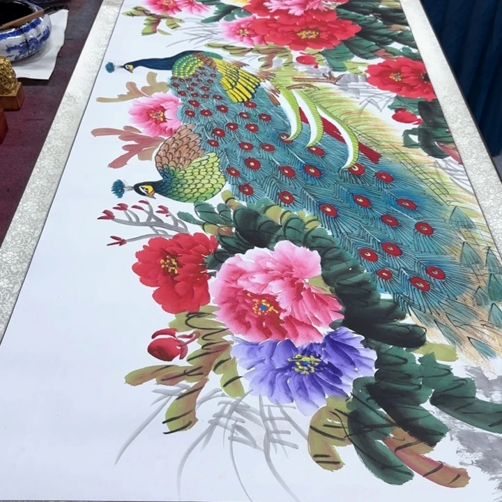 国画国画孔雀图花