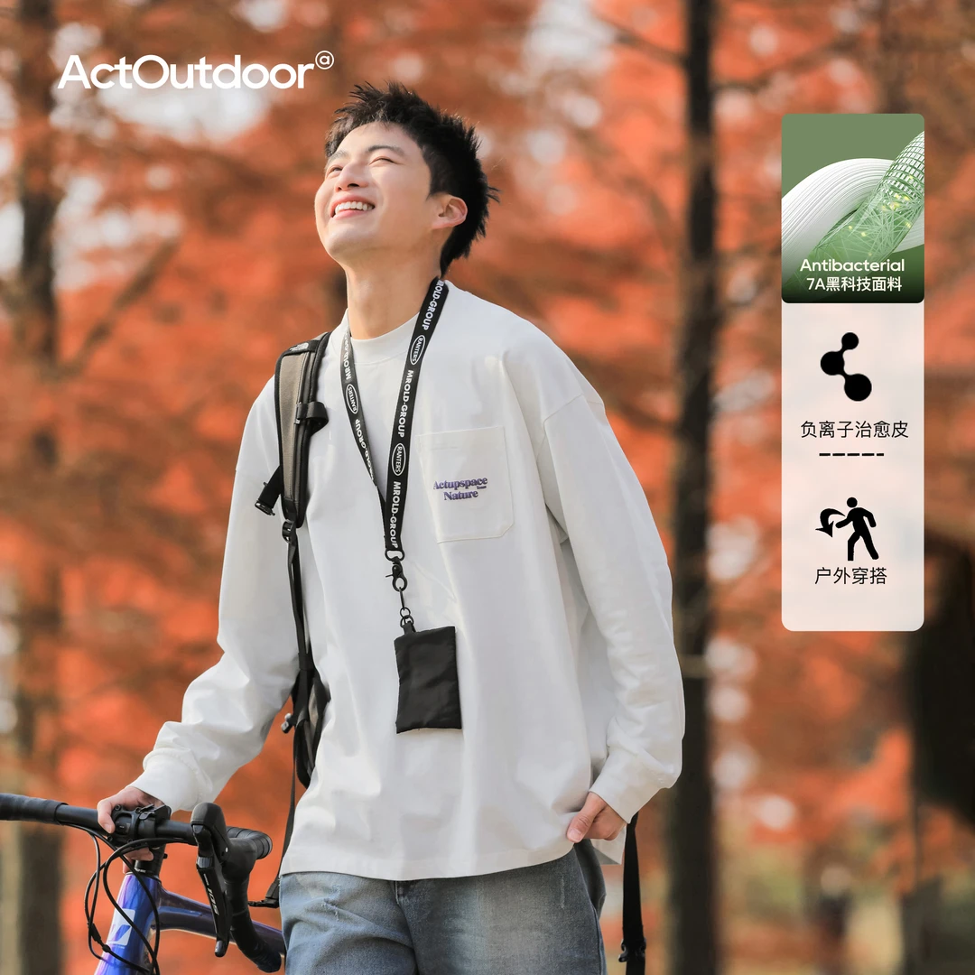 ACTUP7A抗菌科技面料长袖T恤男 日系复古发泡印花百搭圆领卫衣秋