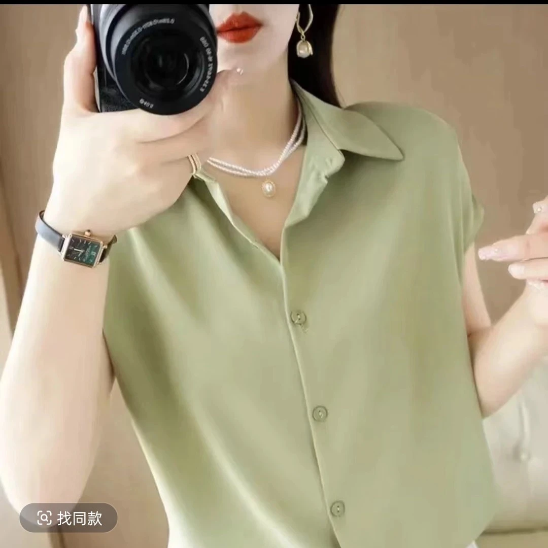 夏季缎面短袖衬衫气质职业韩版宽松设计感上衣