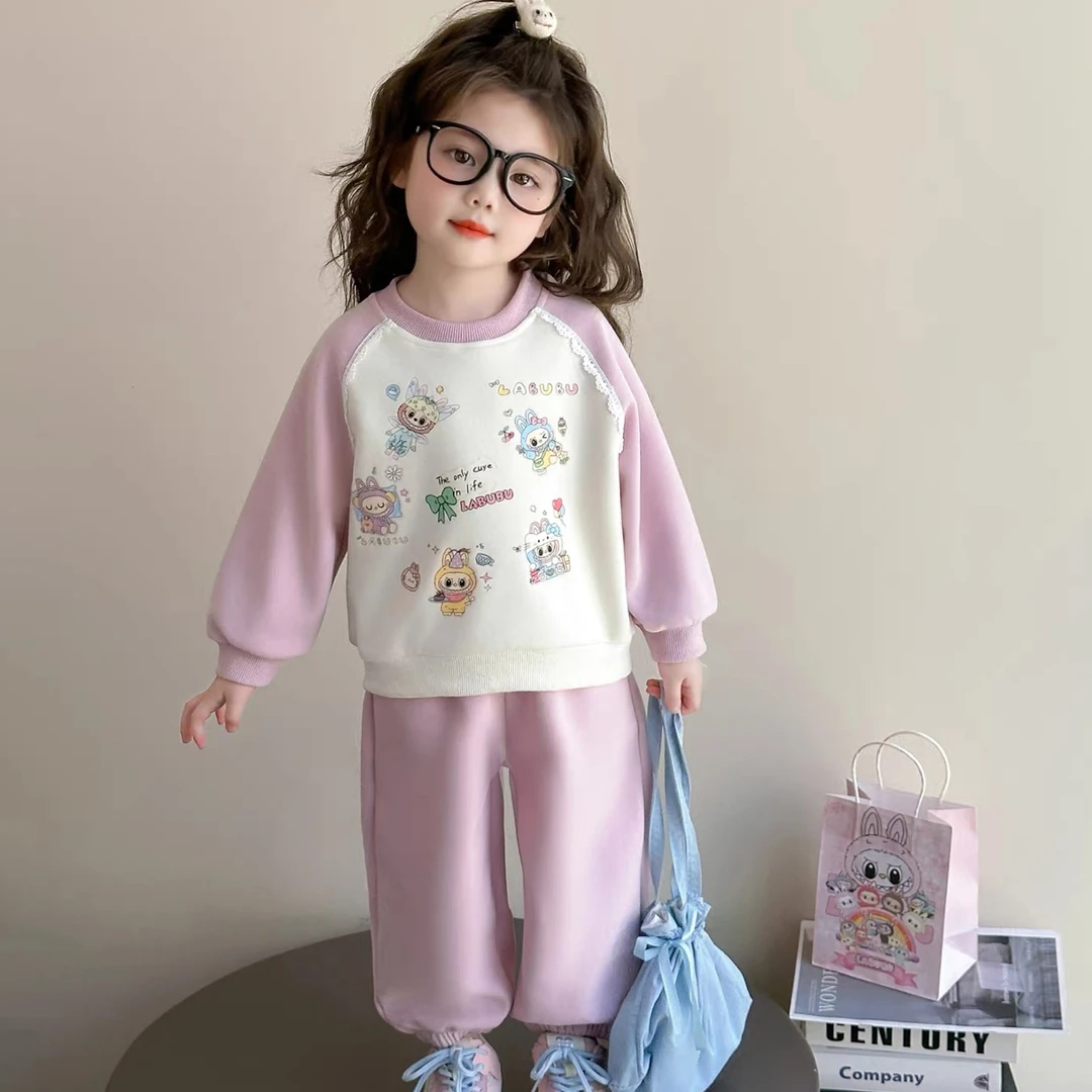 女童拉布布套装春秋2025新款儿童洋气秋季卡通女秋装卫衣两件套