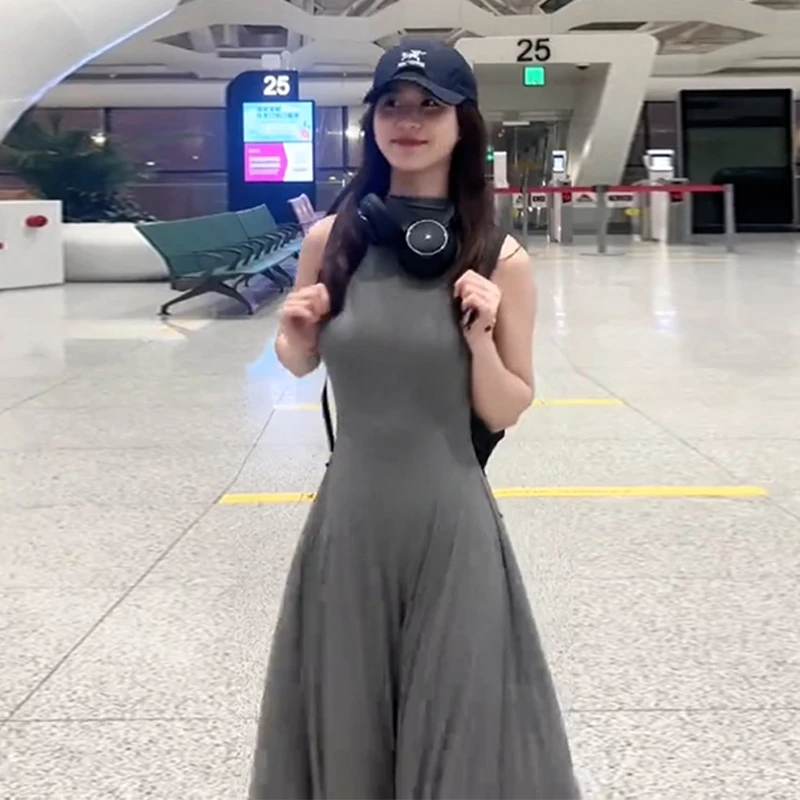 【清仓】法式无袖连衣裙子女夏季小个子御姐风性感修身长裙2769