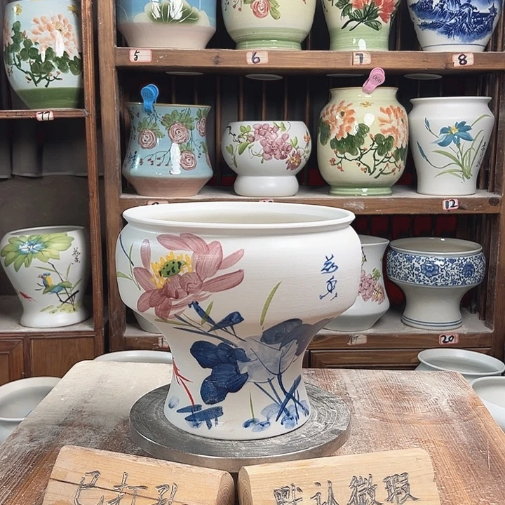 陶瓷口22青花荷花新款新款陶瓷陶瓷