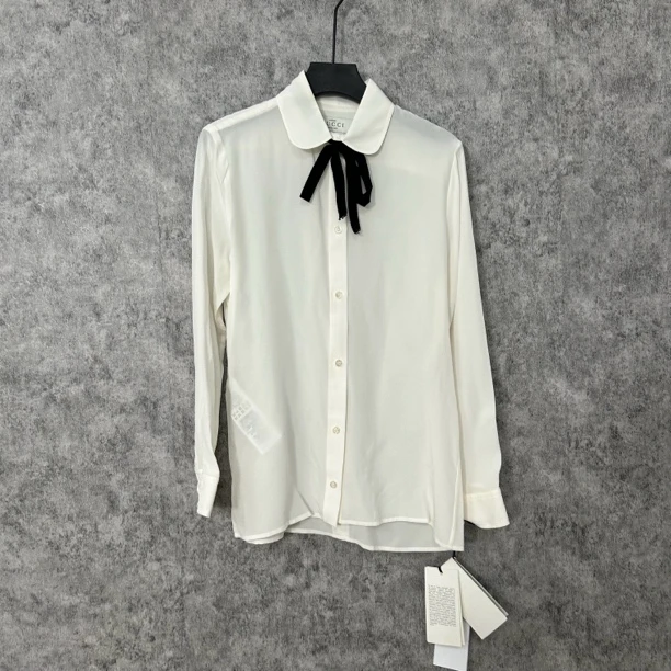 未使用 GUCCI/古驰 古驰白色真丝工服衬衫
