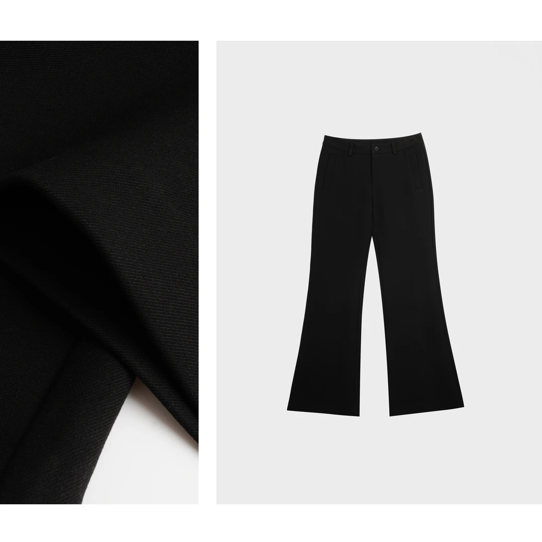 【琥珀云烟】黑色微喇裤女秋冬新款中腰加厚垂感显瘦微喇裤