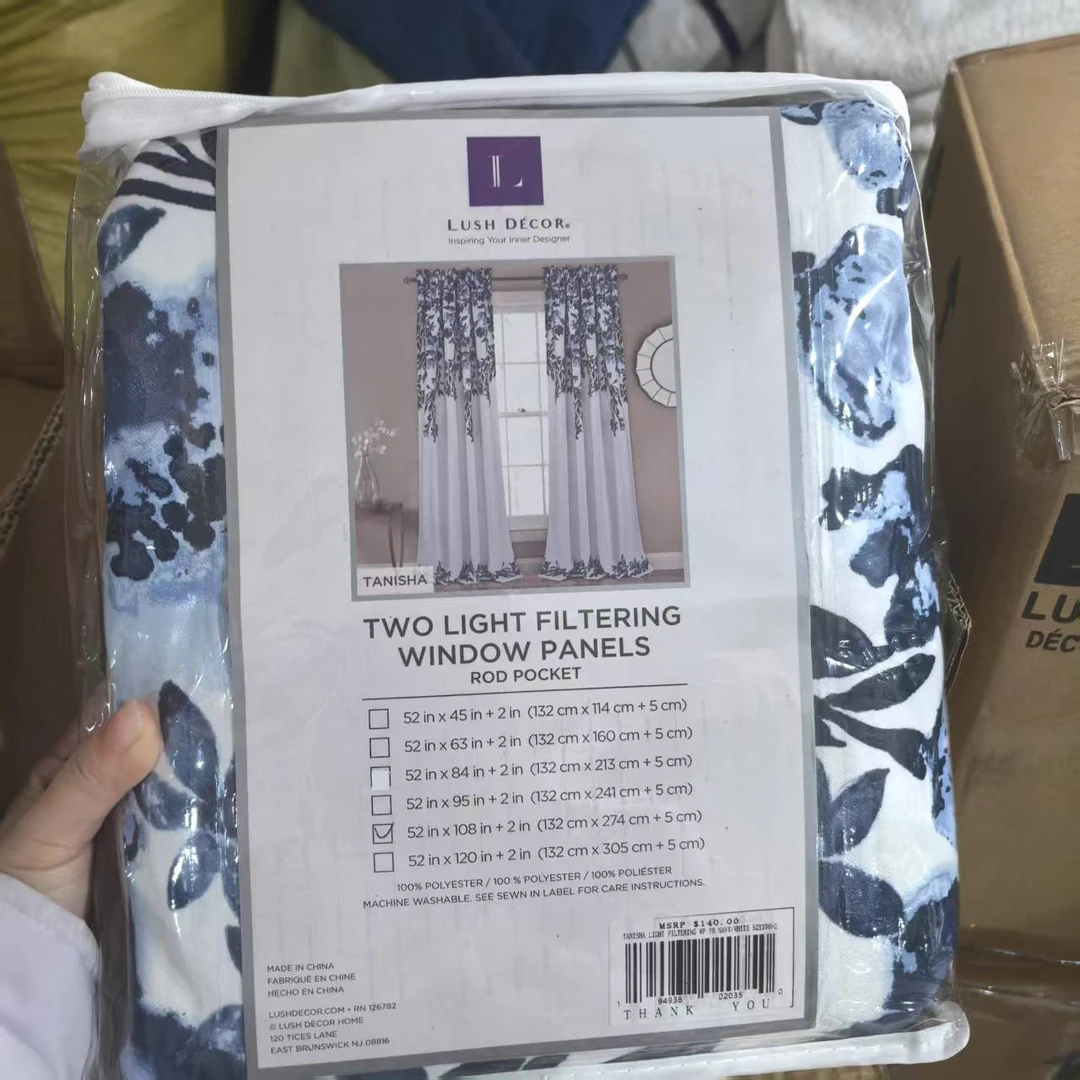 2035蓝色花朵穿杆窗帘，单片132*274.发2片