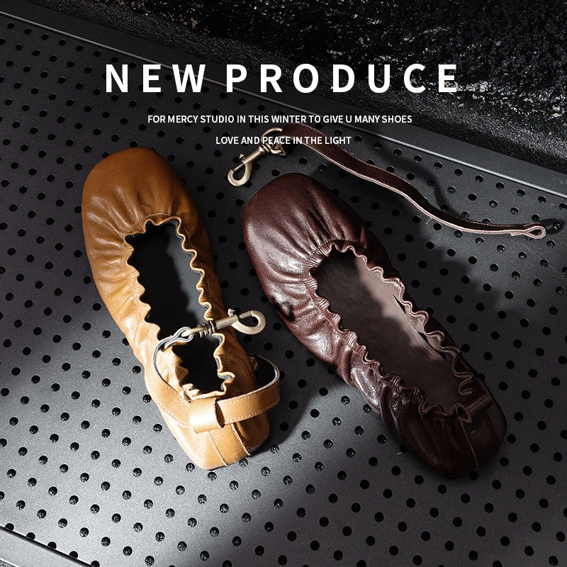 2025春季新款一字扣带（可取）芭蕾舞鞋羊皮休闲百搭浅口单鞋