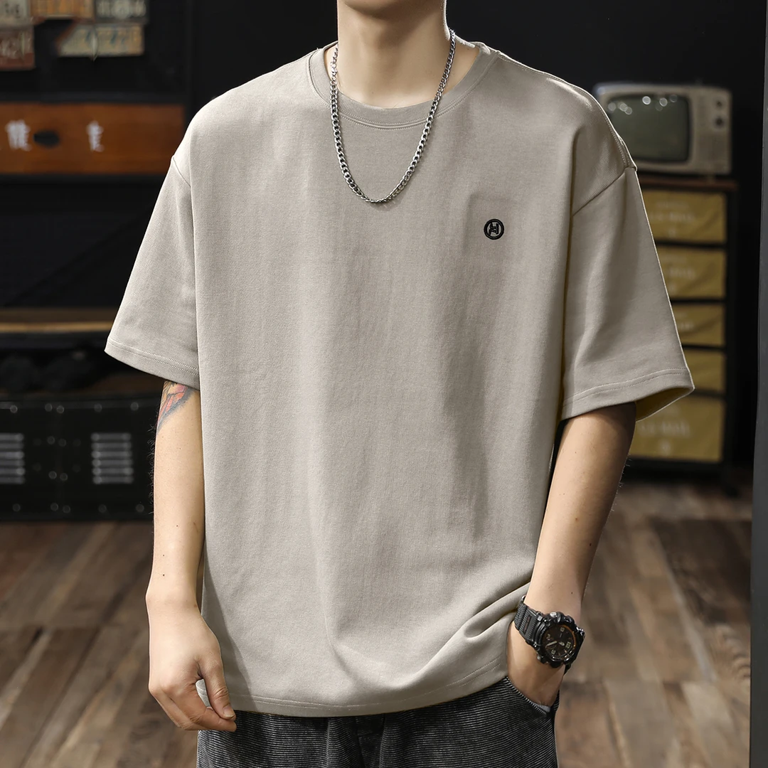 MR.MUDI/穆迪先生260g重磅纯棉纯色圆领短袖t恤男士2025新款大码