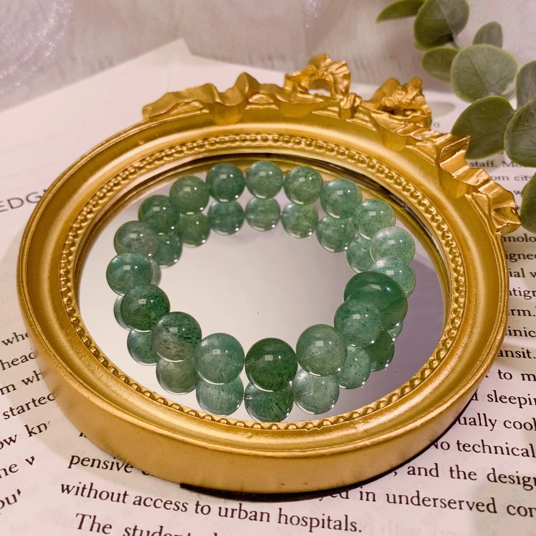 10mm+天然绿草莓晶石英岩玉设计款手串多样性发一-8306