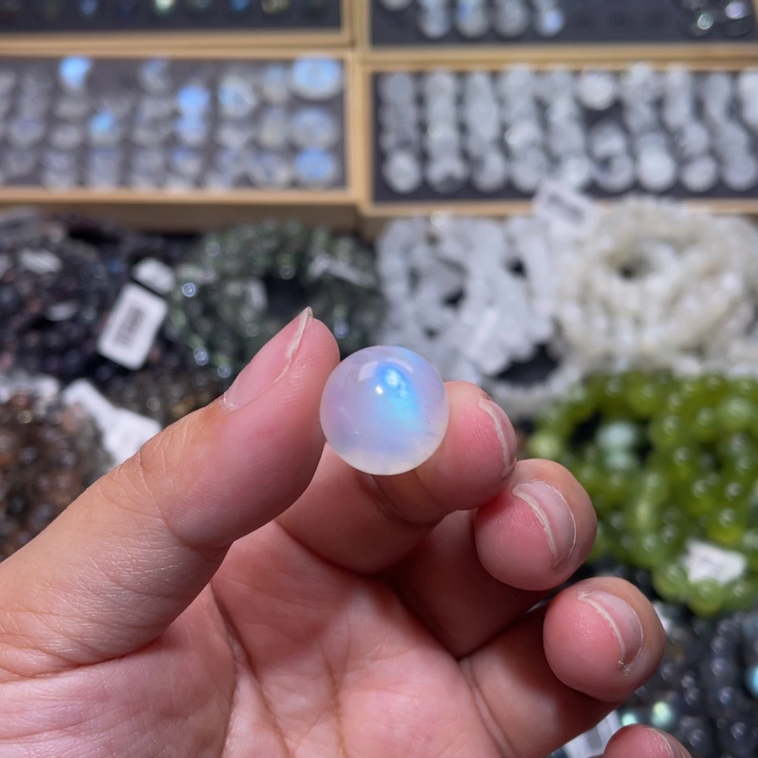 月光石裸石未镶嵌文**闻蓝月光单珠14.9mm