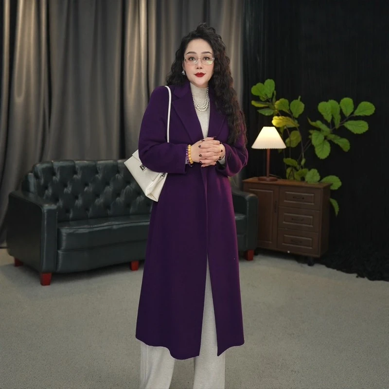 伊馨大码女装100%澳洲超细羊毛2025春秋冬季新款中长款羊毛外套