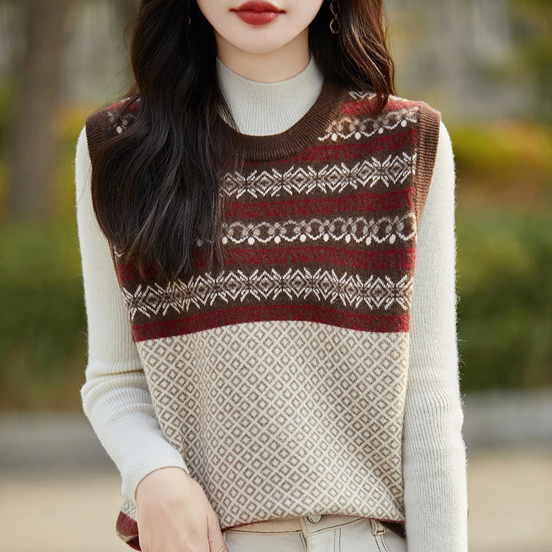 【国风马甲】100羊毛衫美拉德复古叠穿马夹女叠穿保暖宽松针织背心P