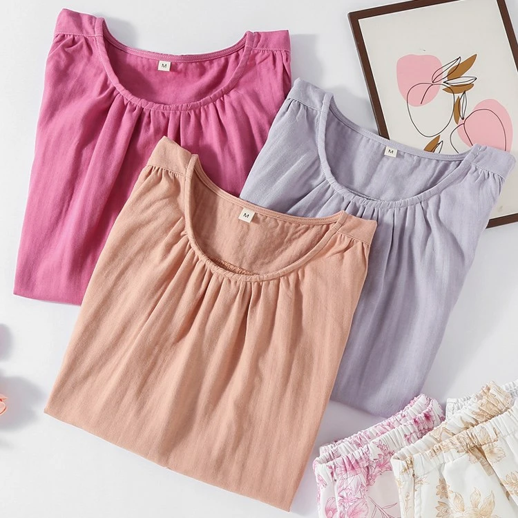 2025新款双层纱布睡衣女春夏季薄款全棉无袖长裤宽松家居服二件套