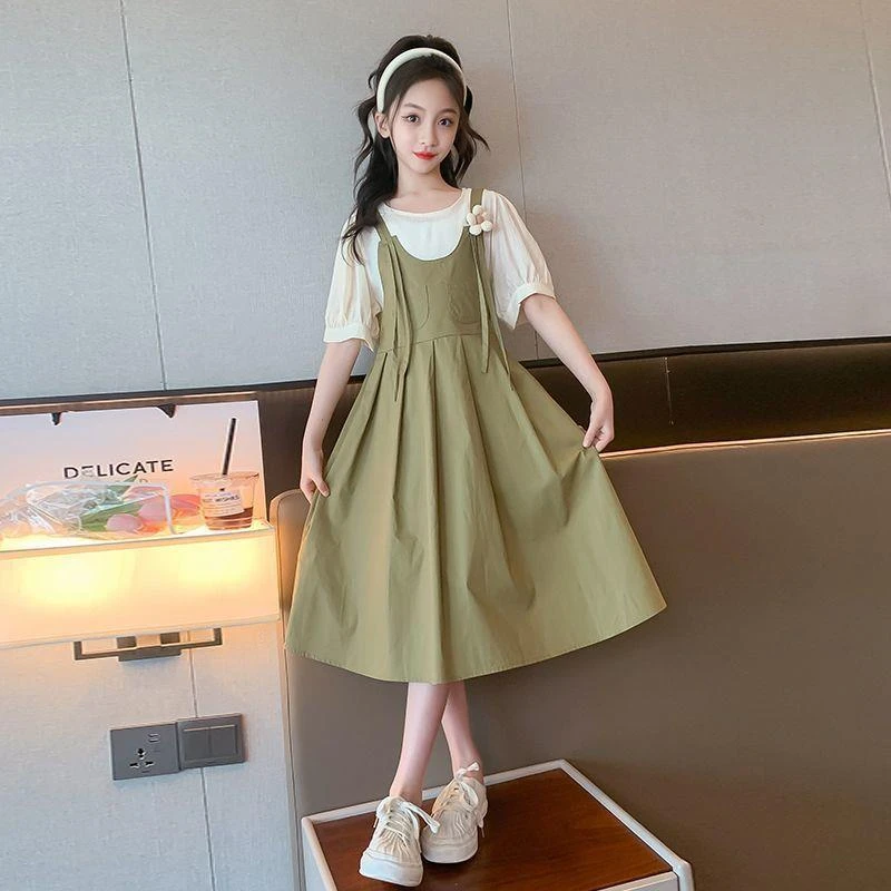 女童夏装连衣裙儿童假两件网红洋气新款韩中大童新中式公主裙