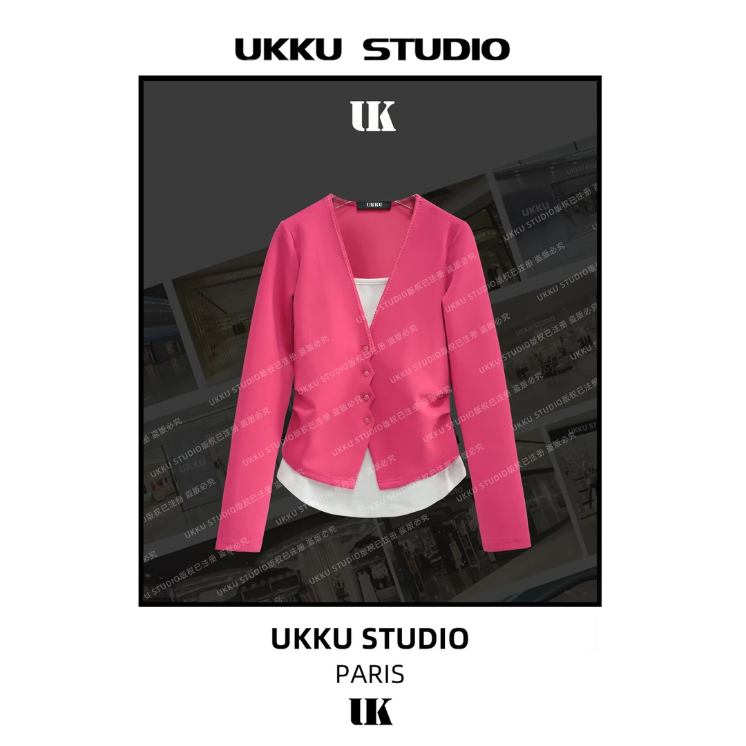 香【UKKUSTUDIO】新春时尚网红拼接假两件百搭重磅加厚卫衣613391