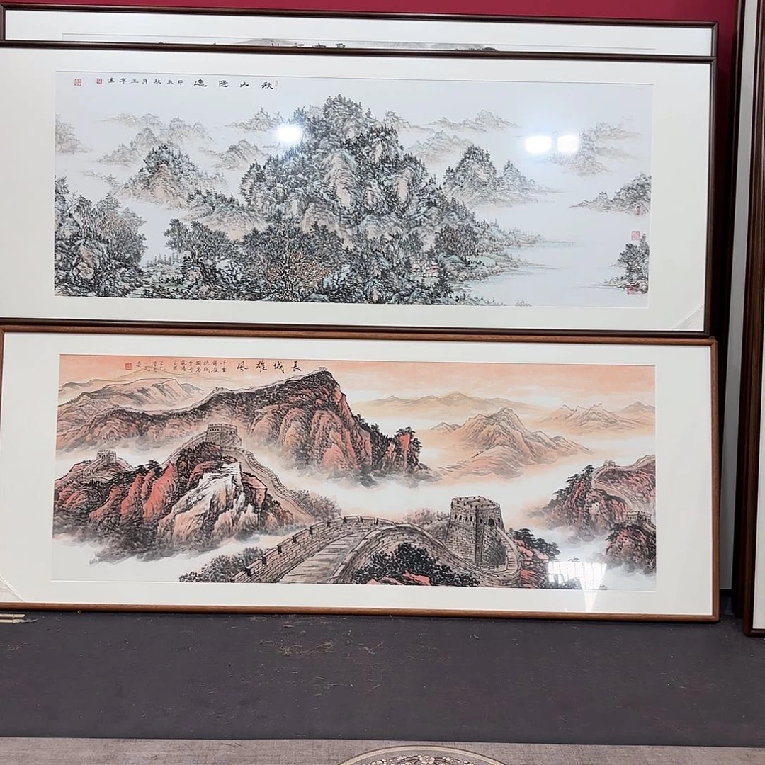 国画手绘带框作品