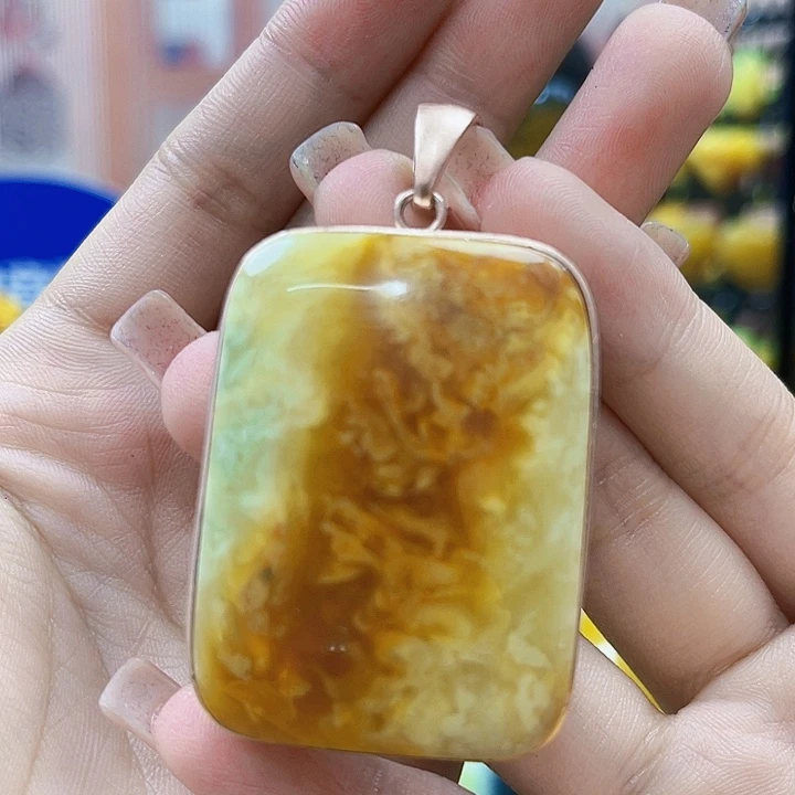 蜜蜡银S925镶嵌裸石吊坠