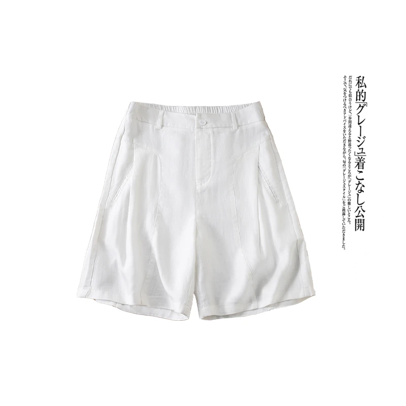 天丝亚麻五分裤女2025夏季新款薄款高腰显瘦时尚休闲外穿阔腿短裤