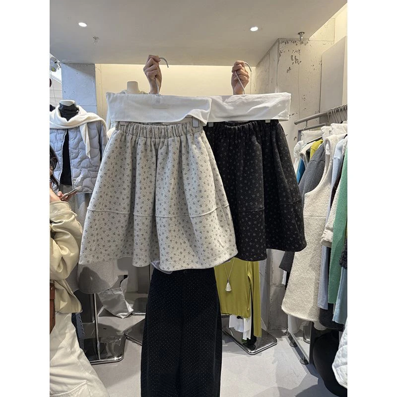 韩系温柔碎花半身裙设计感软糯花苞裙子复古小个子简约显瘦中裙