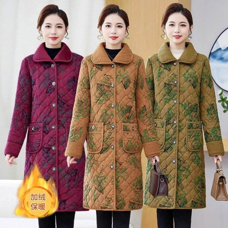 【衣雅严选】8096-2640#新款加绒加厚中长款保暖显瘦棉服外套