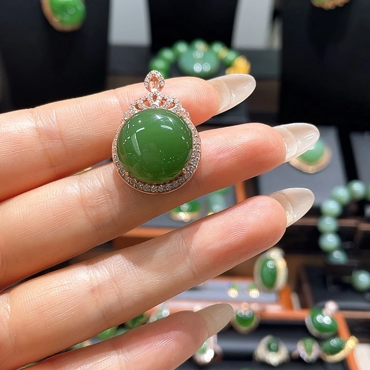 和田玉（碧玉）银S925镀金镶嵌戒指