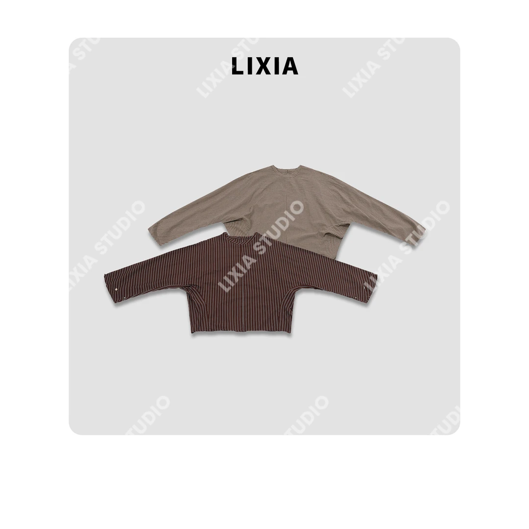 LIXIA【条格风尚】时尚慵懒风设计师款条纹格纹圆领衬衫-D9156