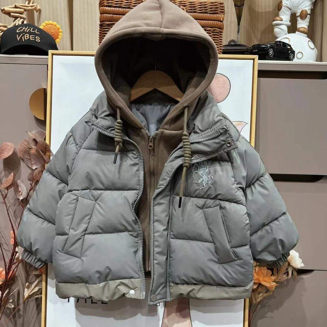 2025秋冬款童装棉服中大童加厚加绒连帽外套儿童防风保暖外套潮牌