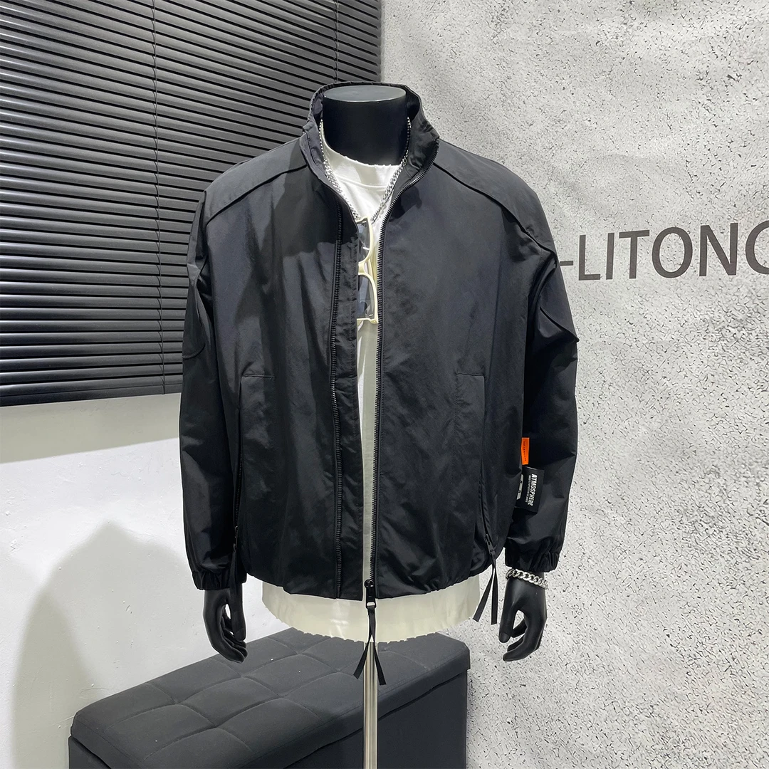 男士秋装外套2025新款潮流宽松休闲工装日系分割拼接简约立领夹克