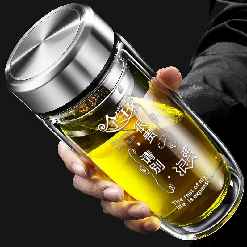 FAVMARTHA~双层透明玻璃杯男大容量耐高温便携家用水杯加厚茶水分