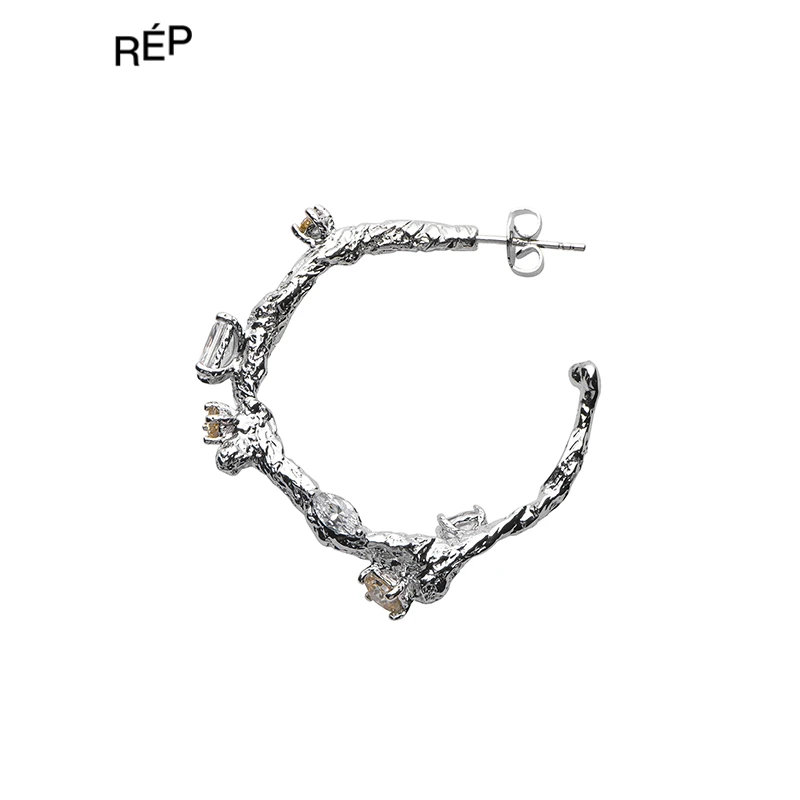 REP-COTEMP设计师品牌银色Ecorce树纹系列耳圈 25FW鞋秋冬新品