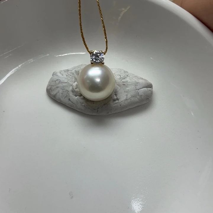 颈饰海水珍珠银S925镶嵌干枯金珠11-12mm55号