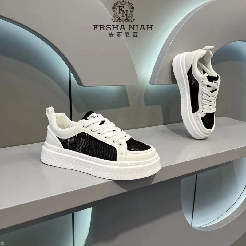 法莎尼亚男鞋夏季网面透气薄款运动休闲白鞋厚底板鞋百搭小白潮鞋