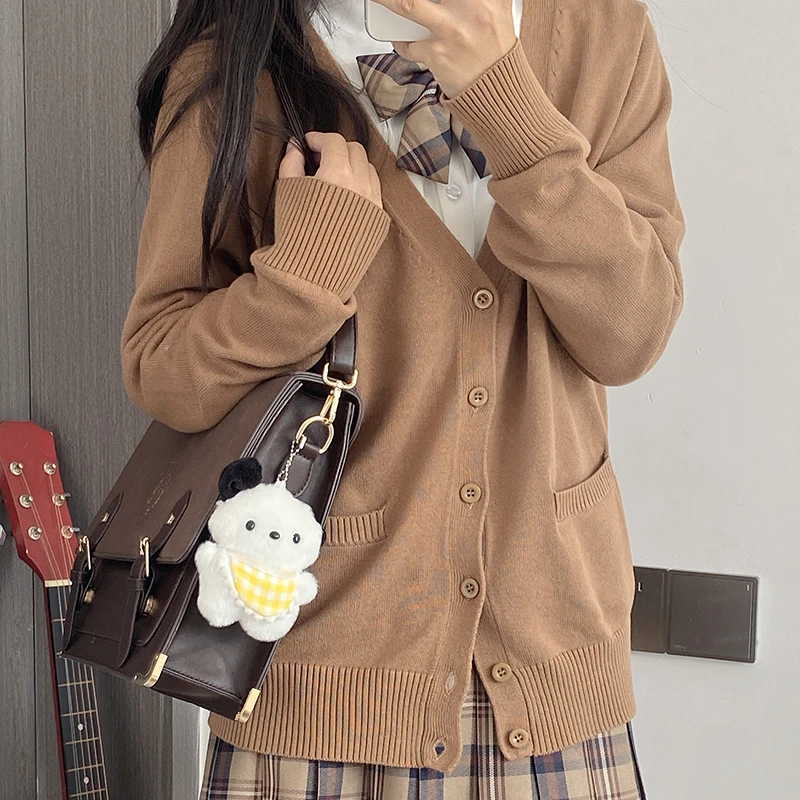 原创JK毛衣开衫外套女秋冬日系学院风制服校供感深灰长袖针织上衣
