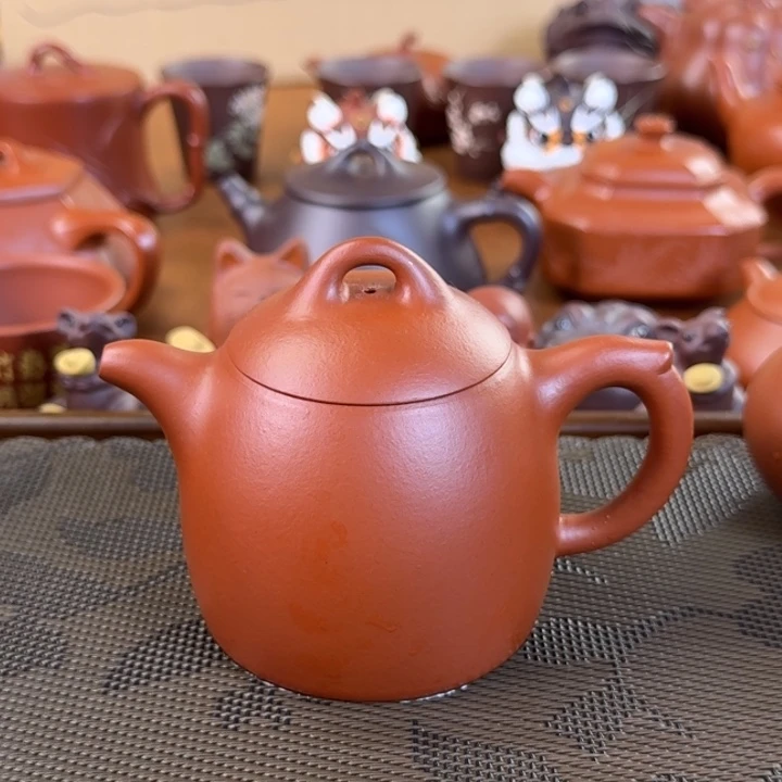 紫砂茶壶朱泥全手秦权200毫升