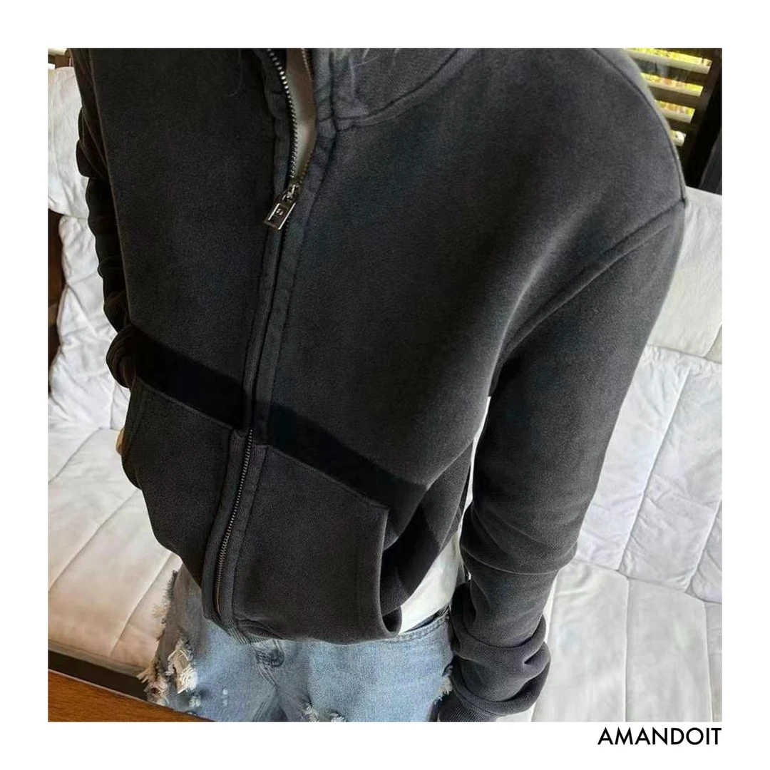 3842丨msk°撞黑边灰色拉链卫衣外套