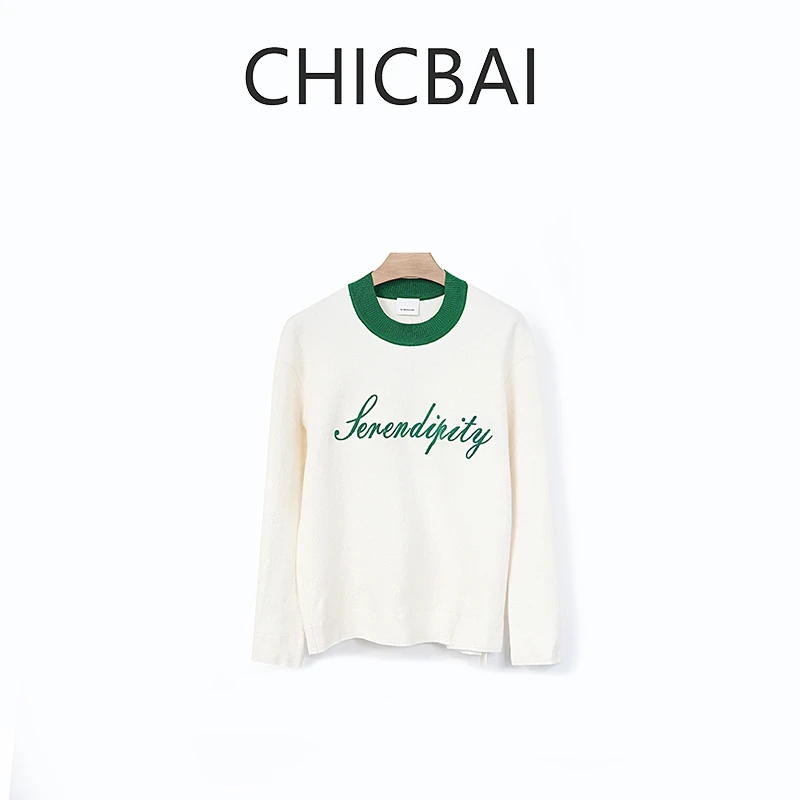 CHICBAI 小清新撞色绣花羊毛卫衣S5351T