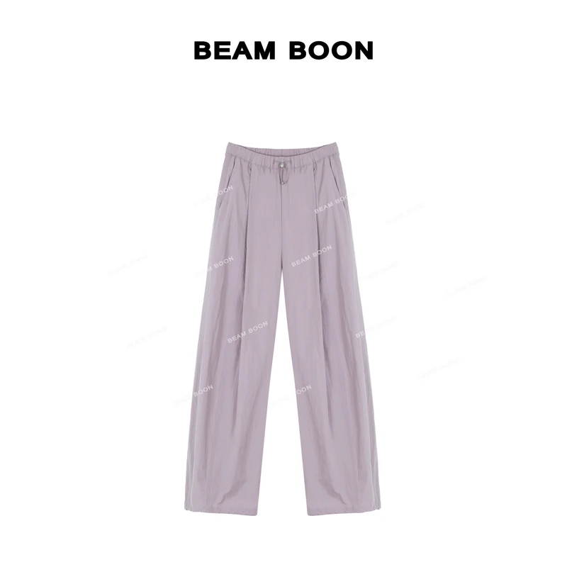Beam Boon|【氧气裤】纸感棉蓬松立体对褶垂感松紧抽绳直筒阔腿裤