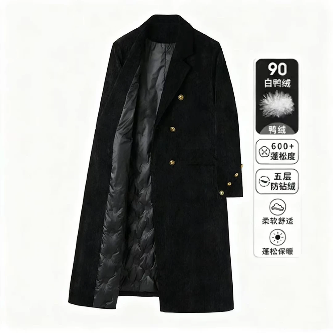 90白鸭绒西装羽绒服加厚雪尼尔2025新款冬季长款外套