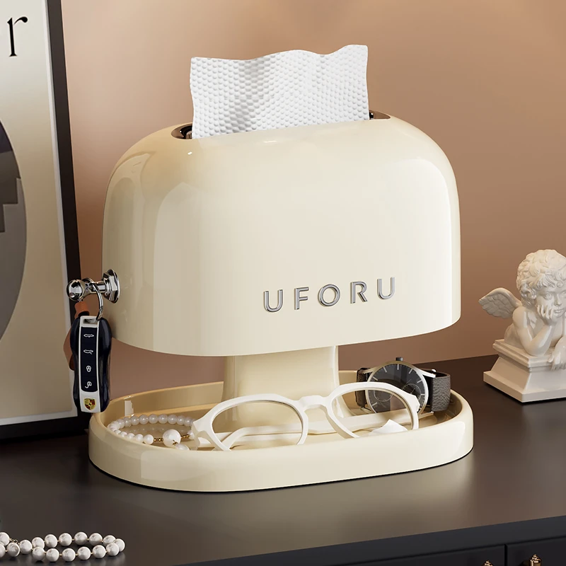 复古纸巾盒创意加厚双层抽纸盒家用客厅卧室弹簧升降收纳盒