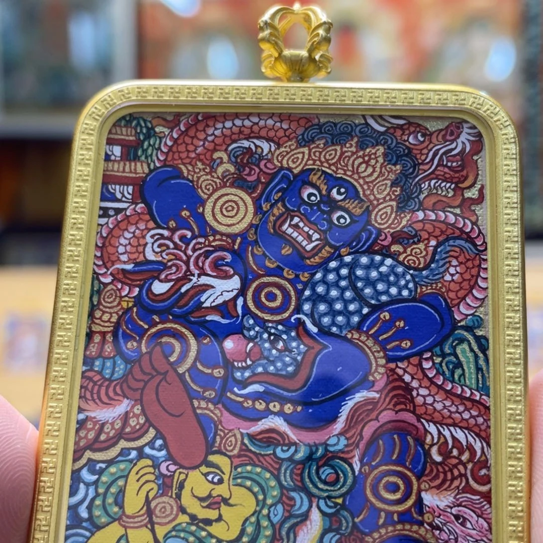 吊坠热贡纯手绘唐卡黑财神