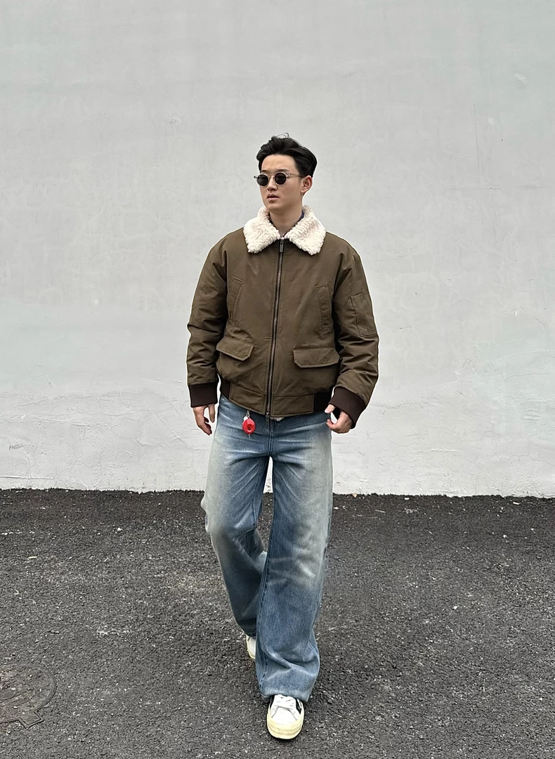 WeatherFree做旧水洗系带长裤撞色猫须牛仔裤美式男士直筒牛仔