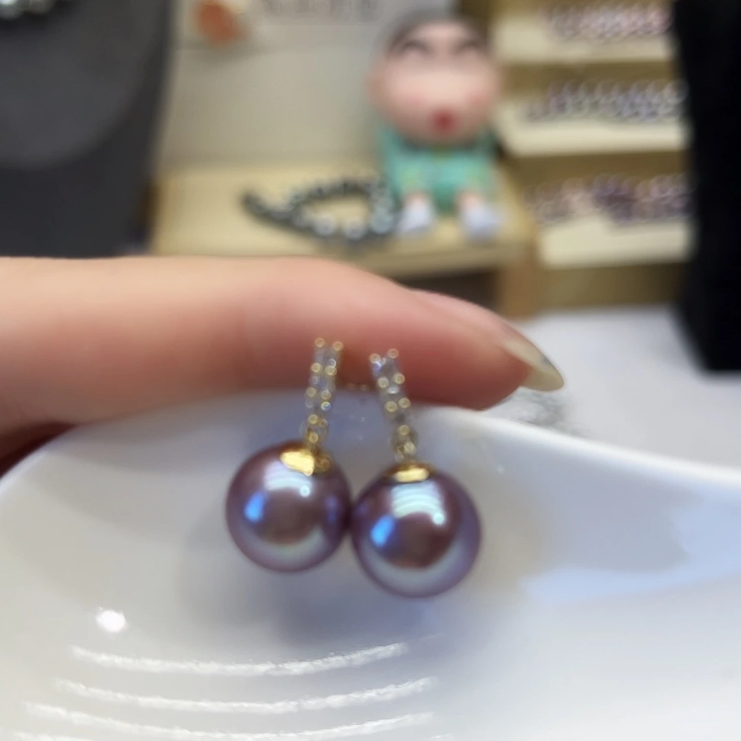 银S925镶嵌淡水珍珠耳饰
