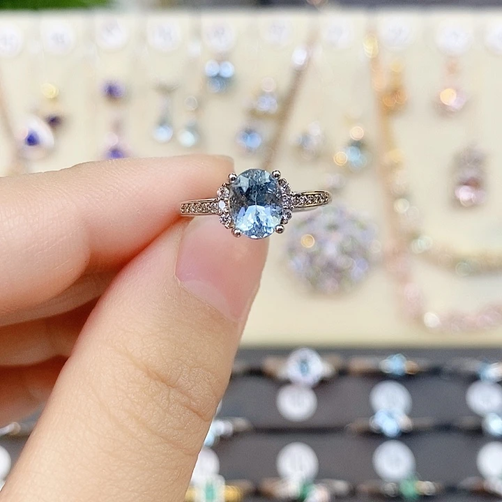 银S925镶嵌海蓝宝石戒圈