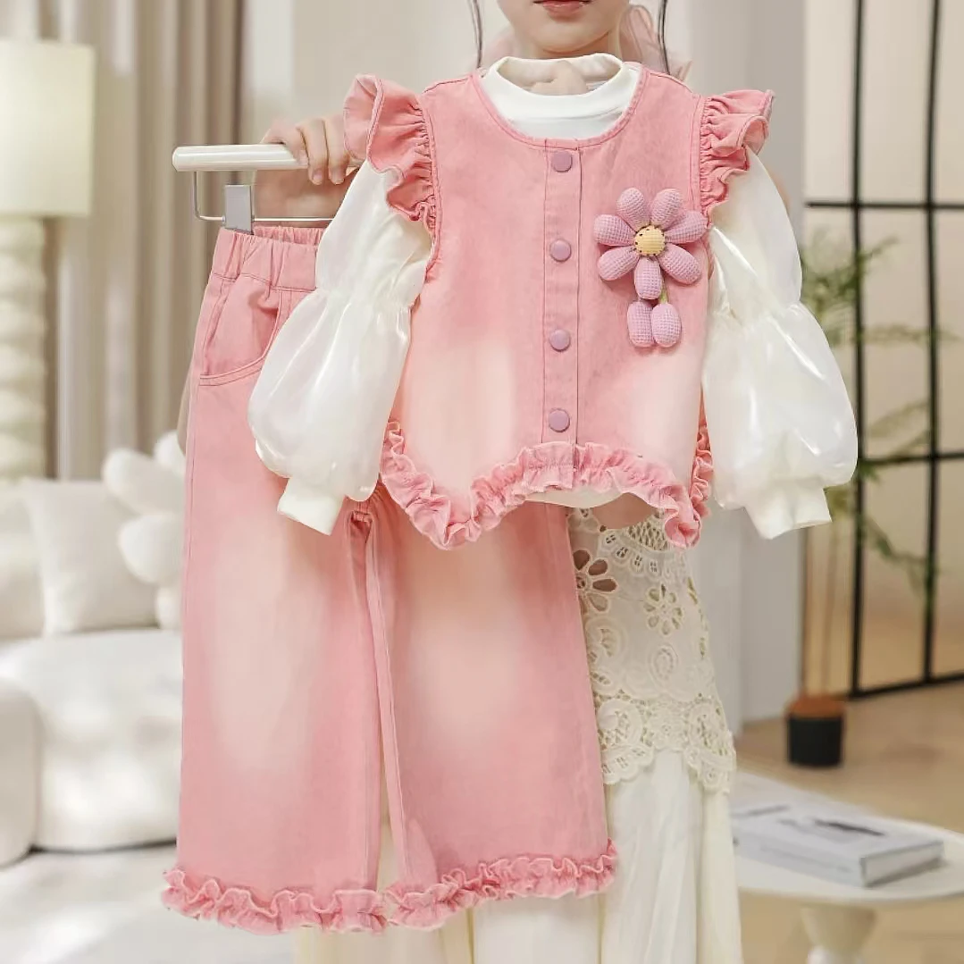 女童套装秋2025新款中大童春秋炸街爆款甜美三件套儿童秋装洋气