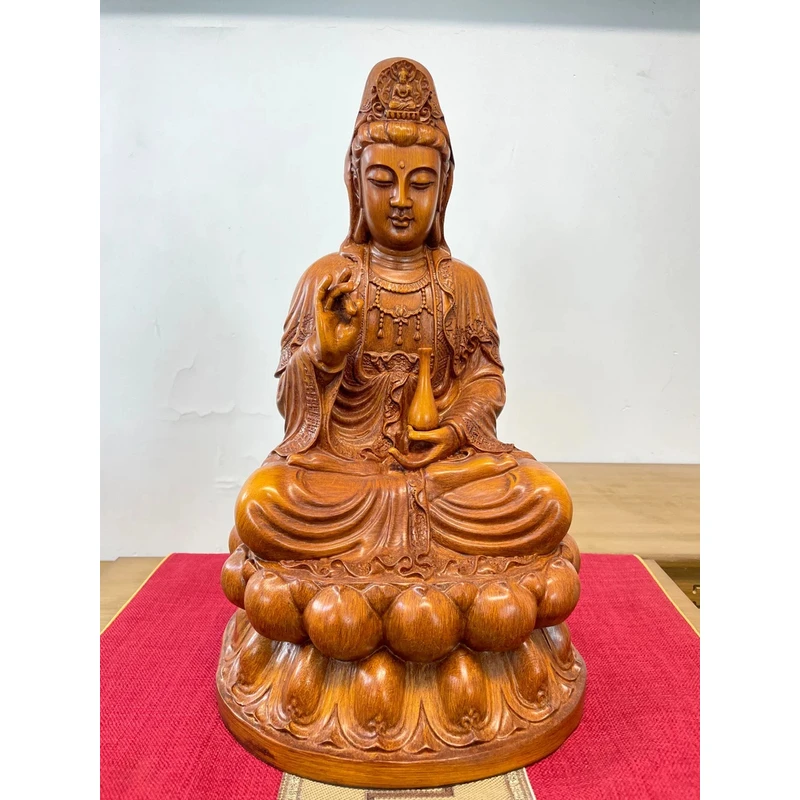 原木纹色莲花观世音新中式家居摆件【直播】