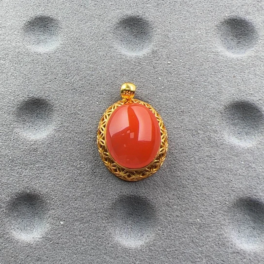 P53保山南红蛋面吊坠S925银16*13mm